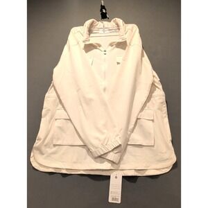 Apana Womens Utility Jacket L White Sand Full Zip Lightweight Yoga Pockets NWT
